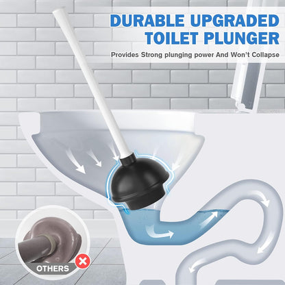 Toilet Plunger and Brush, Bowl Brush and Heavy Duty Toilet Plunger Set with Ventilated Holder, 2-in-1 Bathroom Cleaning Combo with Modern Caddy Stand for 5.7-inch Toilet Drain(Black, 2 Set)
