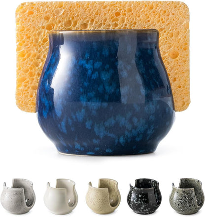 Zoeeker Sponge Holder for Kitchen Sink, Ceramic Dish Sponge Dish Rack Scrubby Caddy Kitchen Organizer Cute Sink Caddy Organizer, Farmhouse Decor, Speckled Glaze