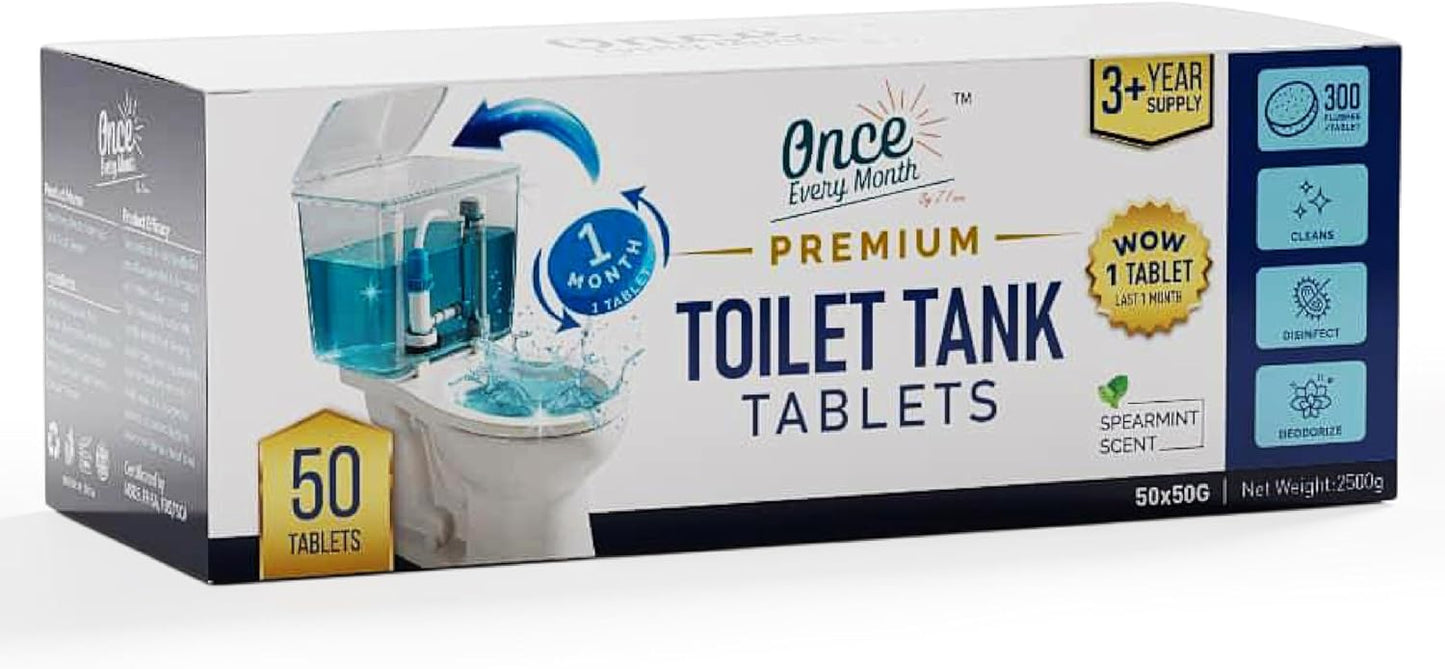 Once Every Month Premium Toilet Tank Cleaning Tablets, 300 Flush Count(50 Tablets),Long Lasting Automatic Cleaner, Spearmint Scent
