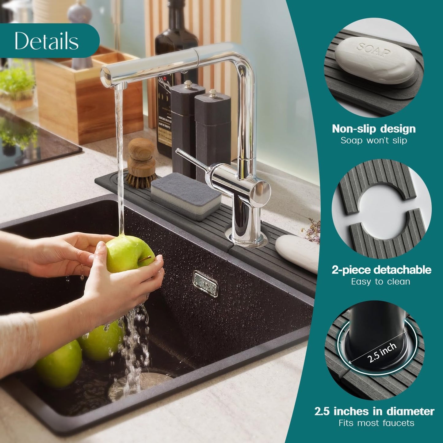 Eormoe Faucet Mat for Kitchen Sink – Diatomite Stone Drying Mat & Sink Protectors, Prevent Moisture – Sink Splash Guard Water-Absorbing Stone Tray for Bathroom Counter (Light Grey, 23.6" x 3.9")