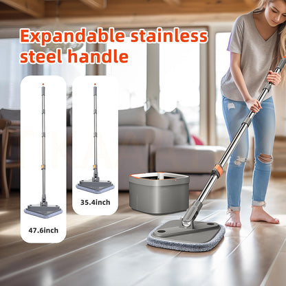 Spin Mop and Bucket Set with 10 Replaceable Microfiber Mop Pads with Self Separation Dirty and Clean Water System, Self Wringing 360° Rotating Square Mop Head for Hardwood Tile Marble Floors