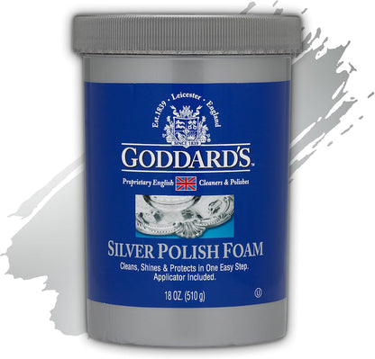 Goddard’s Silver Polish Foam – Silver Jewelry Cleaner for Antiques, Accessories, Ornaments & More – Silver Cleaner for Silverware Protection – Tarnish Remover for Jewelry w/Sponge Applicator (6 oz)