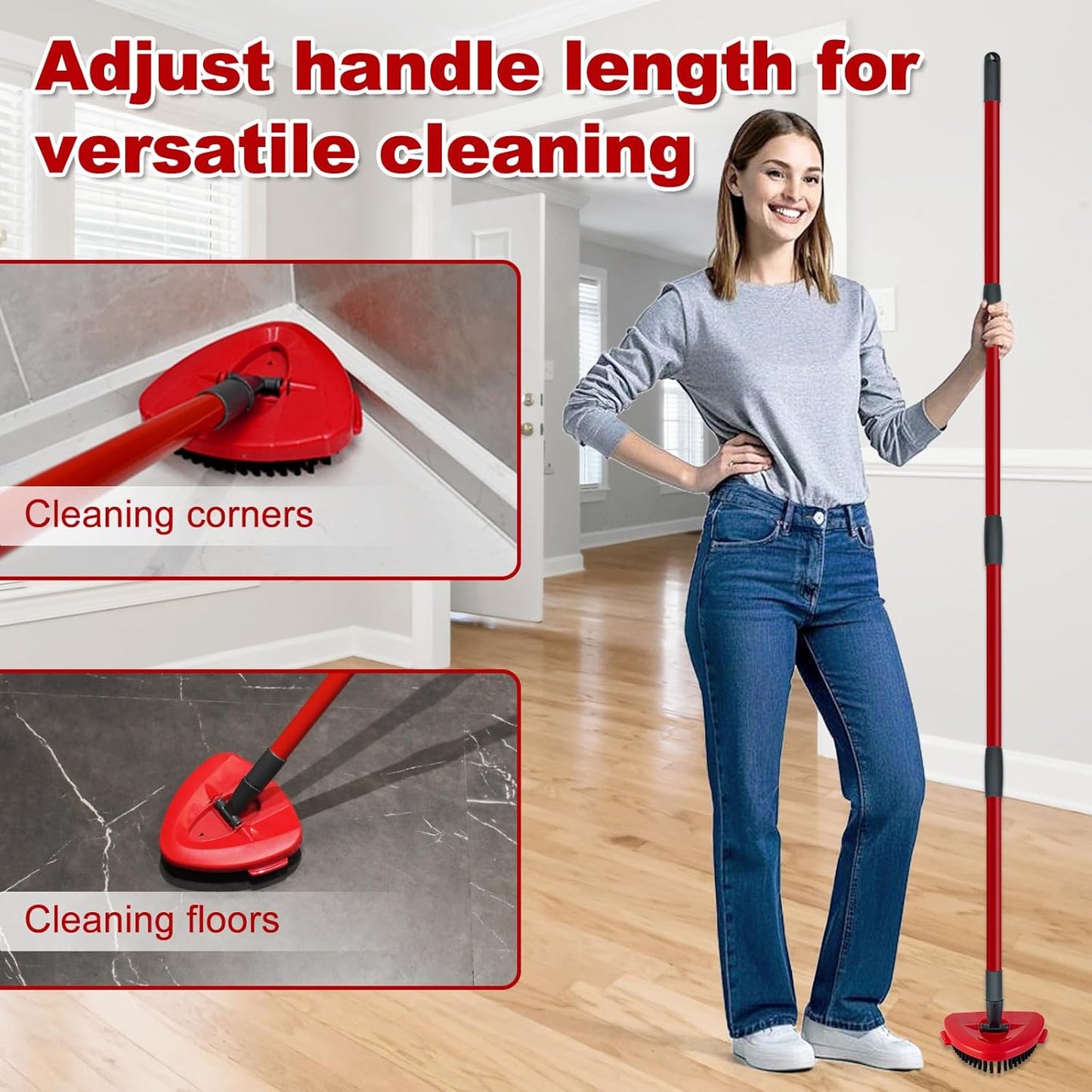 Mop Handle for Ocedar, Spin Mop Handle for O Cedar, 4-Section 30" to 58" Extendable Mop Handle Replacement for Ocedar, Mop Stick and Base for Ocedar Floor Cleaning, American Threaded Joint