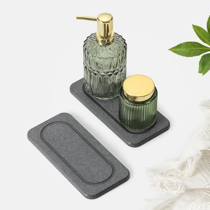 Fast Water Absorption Sink Organizer Tray Set, 3-Pack Compact and Space-Saving Stone Soap Holder Caddy for Kitchen & Bathroom Counter, Faucet Splash Guard, White (1pc of 8"x3.8" + 2pcs of 3.8"x3.8")