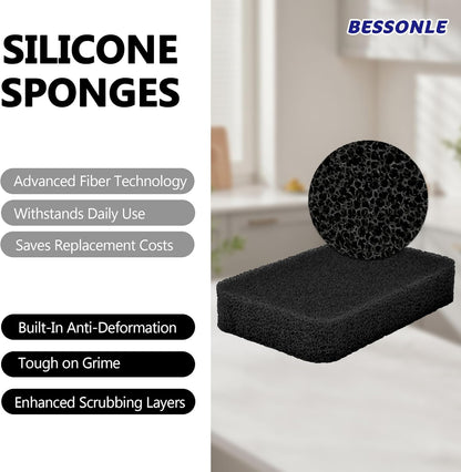 8 Pack Silicone Scrubbing Sponges, Heavy-Duty, Non-Scratch Kitchen Sponges - Reusable, Odor-Free, Perfect as Cleaning for Dishes, Non-Stick, Countertops (Grey)