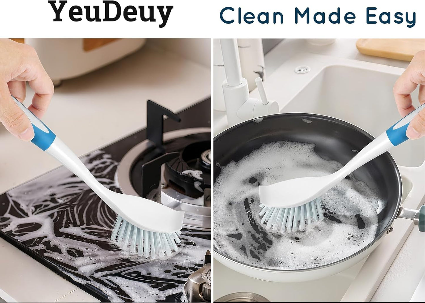 Dish Brush with Handle, Stiff Bristles Dish Scrubber for Pots, Pans & Sink Cleaning, 3 Pack