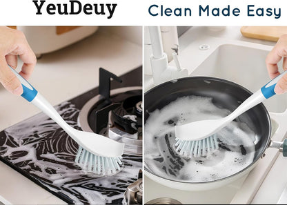 Dish Brush with Handle, Stiff Bristles Dish Scrubber for Pots, Pans & Sink Cleaning, 3 Pack