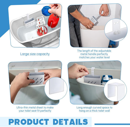 Honeydak 3.2 x 2.8 x 1.2 Inch Stainless Steel Toilet Tank Cleaner Holder with Adjustable Hook, Hanging Toilet Cleaner Caddy (White)