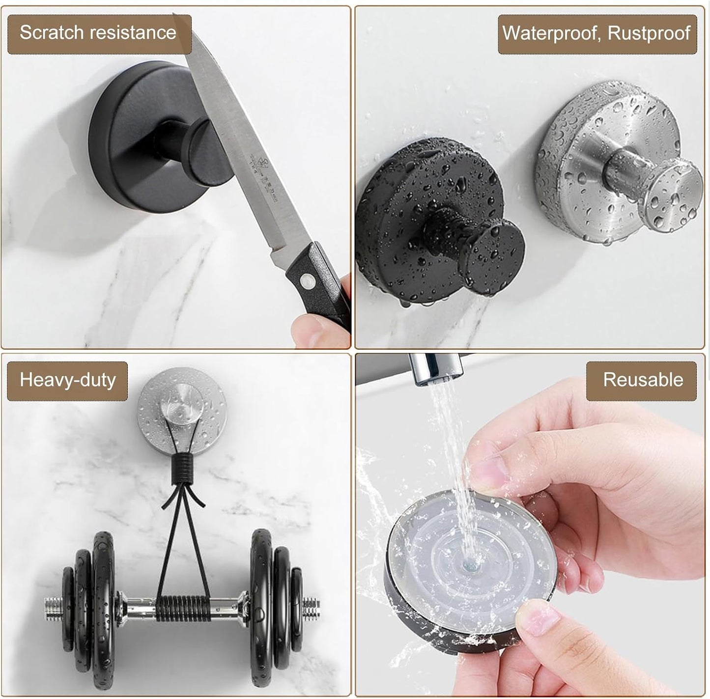 ZESLMG Adhesive Hooks for Shower, Chrome Self Sticky Hooks for Glass Window Kitchen Wall, Removable Bath Robe Loofah Door Wreath Coat Towel Hook No Damage for Hanging, 4 Pack