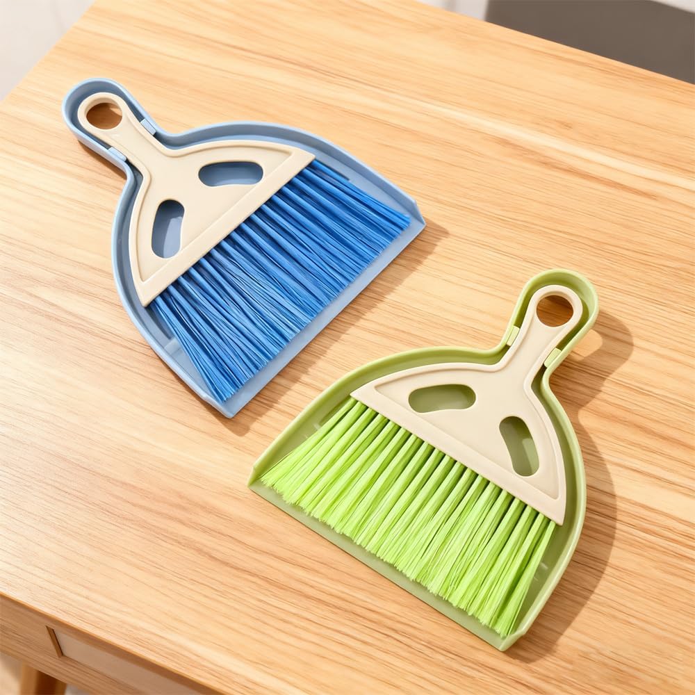 6 Pack Mini Dustpan and Brush Set - Small Whisk Broom with Handle, Nesting Tiny Cleaning Broom & Dust Pan, Handheld Cleaner for Table, Desk, Keyboard, Cars & Pet Nests