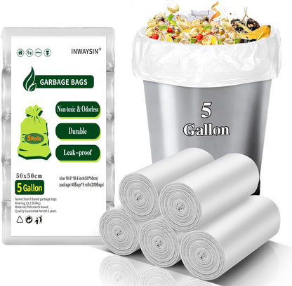 Small Trash Bags, Inwaysin Small Garbage Bags 4-6 Gallon Biodegradable Can Liners Thicken, Size Expanded, White 200 Counts