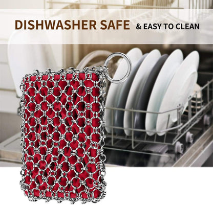 Herda Chain Mail Cast Iron Cleaner Scrubber,316 Chainmail Pan Scrubber Metal Cleaning Brush, Pad, Sponge Scraper to Clean Skillet,Dutch Oven, Wok,Grill Griddle,Chain Link Scrub Brush Pot Care Kit