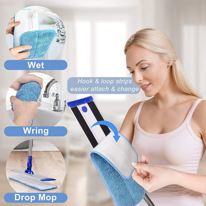 Professional Hardwood Floor Mop - 18" Microfiber Flat Mop with Washable Pad, Adjustable Stainless Steel Handle (35.5"-51") for Wet and Dry Mopping on Laminate, Tile & Vinyl Floors