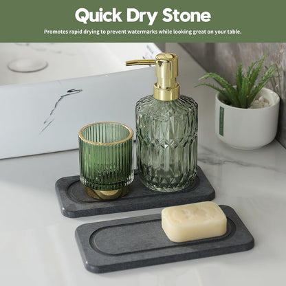 Fast Water Absorption Sink Organizer Tray Set, 3-Pack Compact and Space-Saving Stone Soap Holder Caddy for Kitchen & Bathroom Counter, Faucet Splash Guard, White (1pc of 8"x3.8" + 2pcs of 3.8"x3.8")