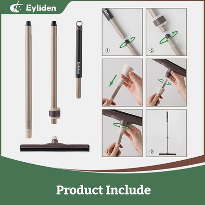 Eyliden Floor Squeegee for Water Removal, 17" EVA Dual-Layer Blade Dries Floors in One Pass, Long Handle, Scratch-Free Water Sweeper for Kitchen, Bathroom, Tile & Hardwood Floors