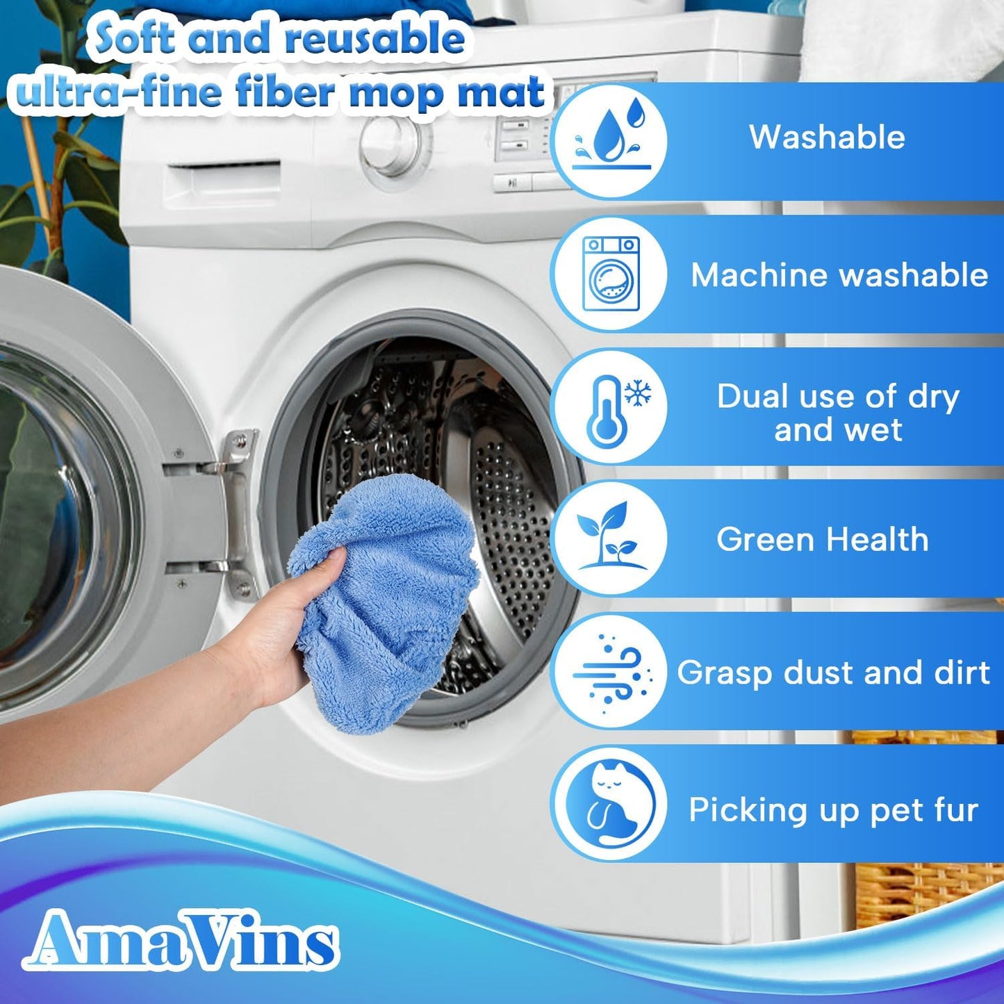 AmaVins 5 Pack Reusable Microfiber Mop Pads Compatible with Swiffer Sweeper Mop, Wet and Dry Flat mop Cover, Washable Mop Pads for Surface/Hardwood Floor Cleaning (Mop is Not Included)