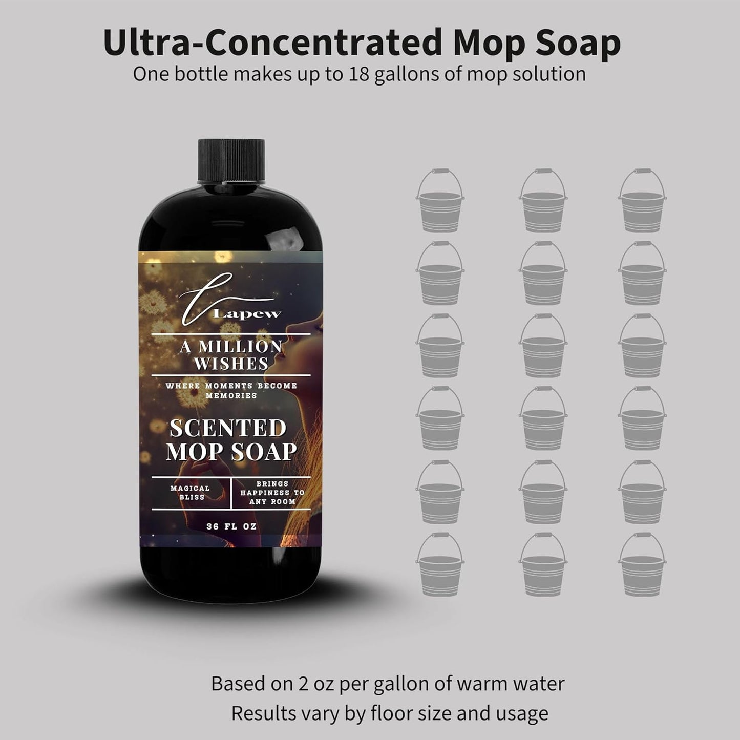 Lapew Santal Scented Mop Soap - Luxury Floor Cleaner Concentrate for Mopping Tile, Laminate, Vinyl & Hardwood | Streak-Free, Low-Foam | 36 oz - Colors A