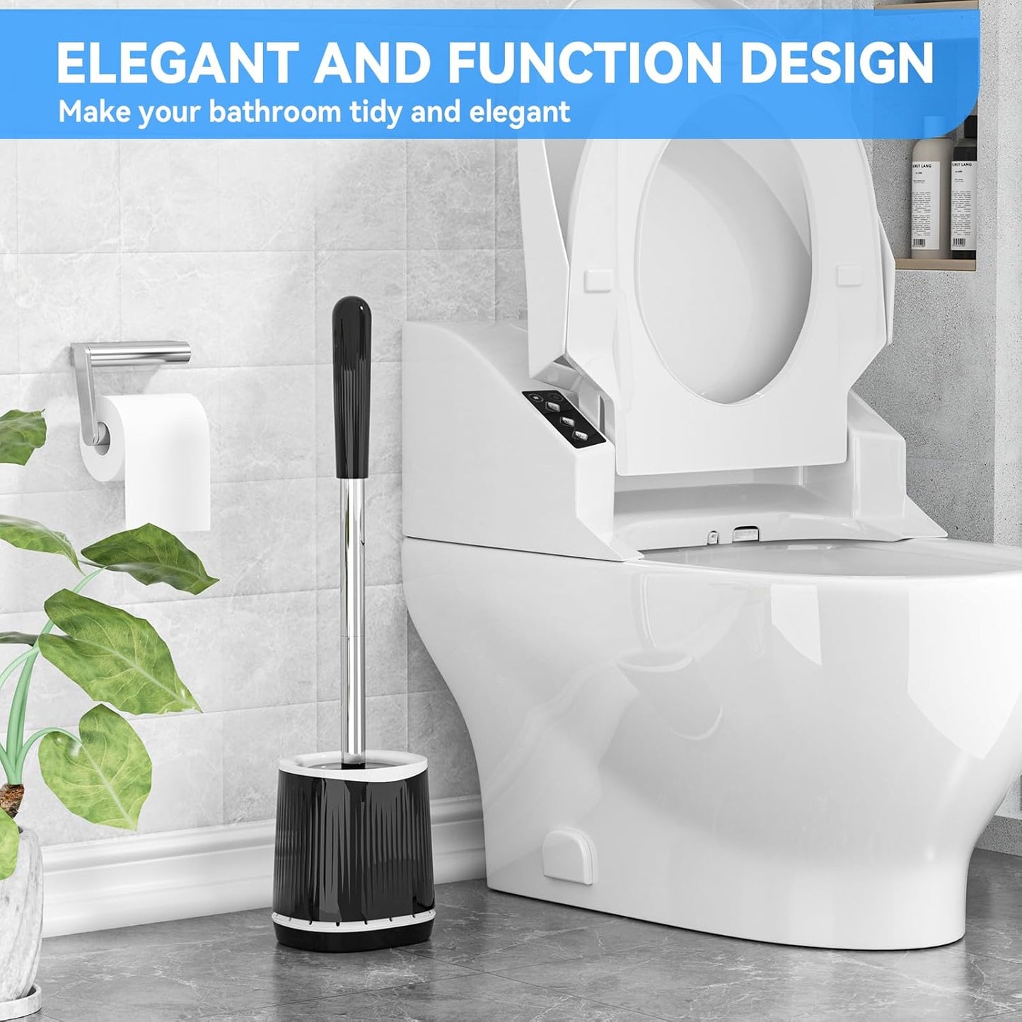 TRENTI Toilet Brush, Toilet Brush and Holder Set, Bristles Toilet Bowl Brush Head with Ventilated Holder, Wall Mounted Compact Toilet Brush Set for Bathroom Deep Cleaning (1, White)