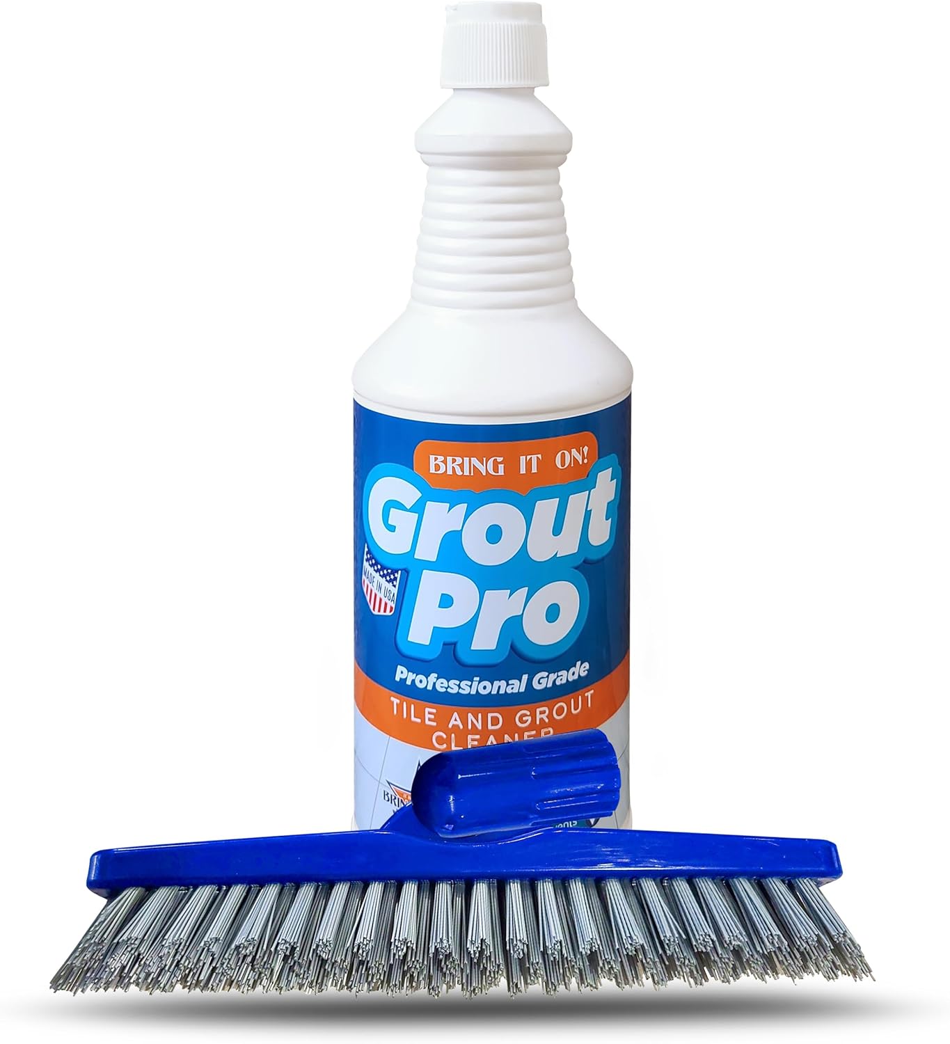 Bring It On Grout Cleaner Pro with Grout Cleaning Brush – 32Fl Oz Grout Cleaner for Shower Tile Includes 8-inch Heavy-Duty Grout and Tile Cleaner Brush – Effectively Removes Mineral Deposits