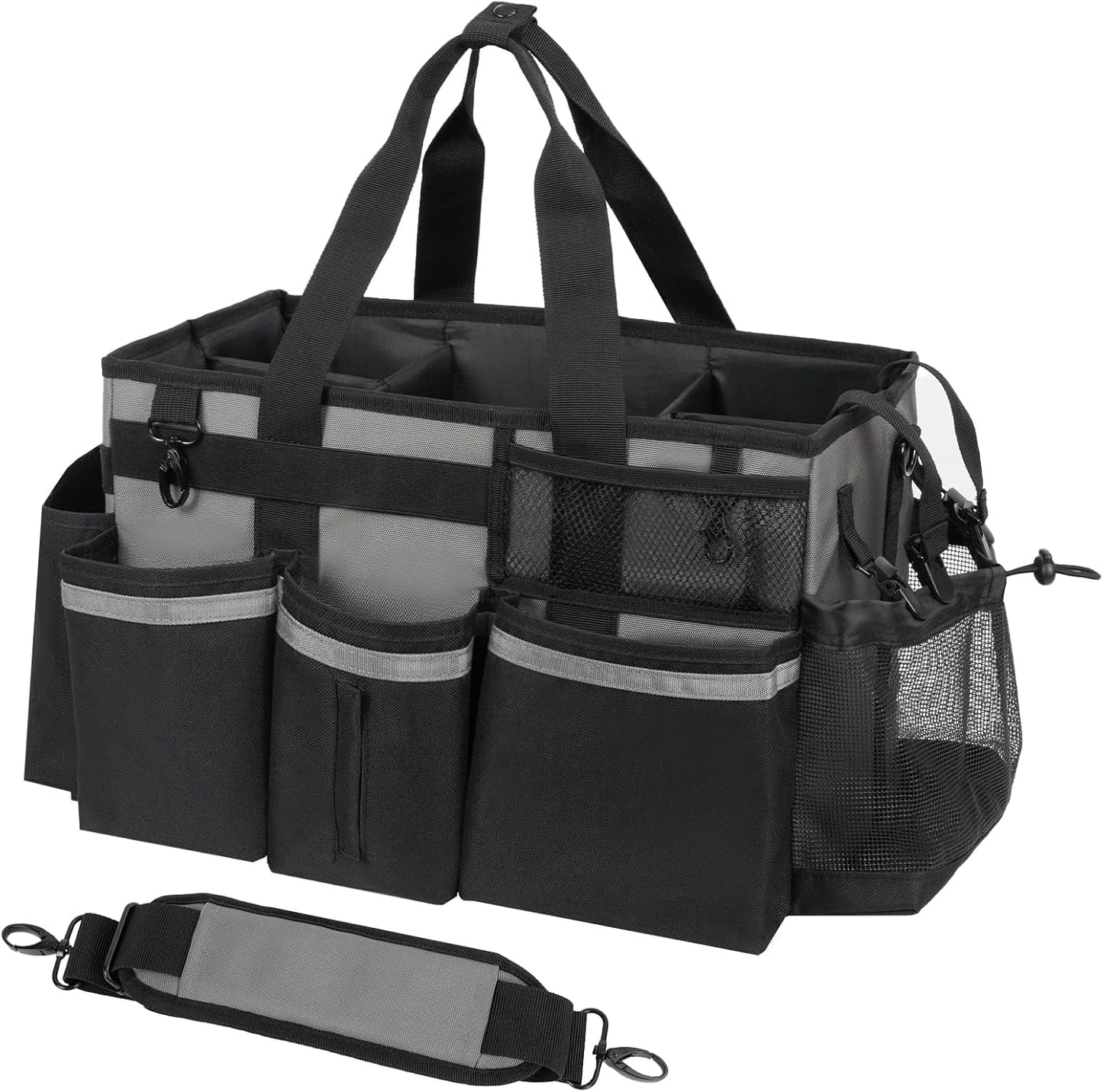 SCAVATA Wearable Cleaning Caddy Organizer with Handle & Shoulder Straps for Housekeepers, Under Sink & Car Cleaning Tool Organizer Bag with 4 Foldable Dividers (Green)