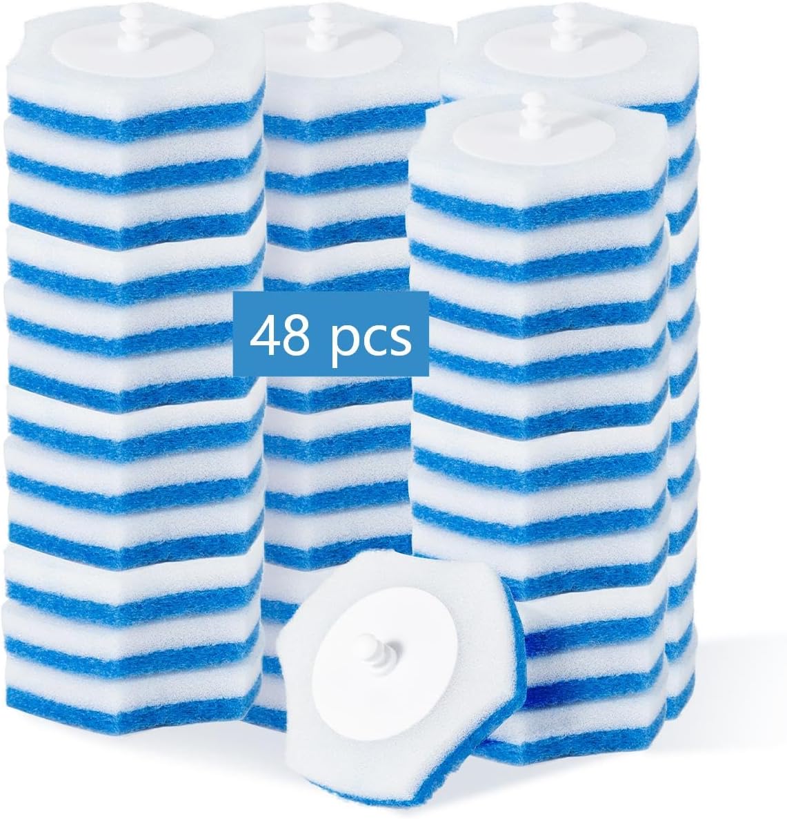 Disposable Toilet Brush Set with Holder, White and Blue, Includes 16 Cleaning Refills (1+16 Refills)