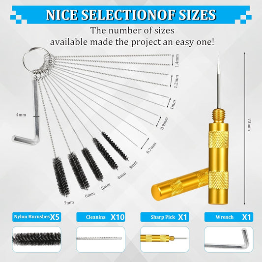 Carburetor Cleaning Kit, 13 Stainless Steel Wires, 10 Needles, 5 Nylon Brushes, 1 Pick, Torch Tip Cleaner Tool For Motorcycle, Lawnmower, Atv, Chainsaw, Spray Gun, Small Engine