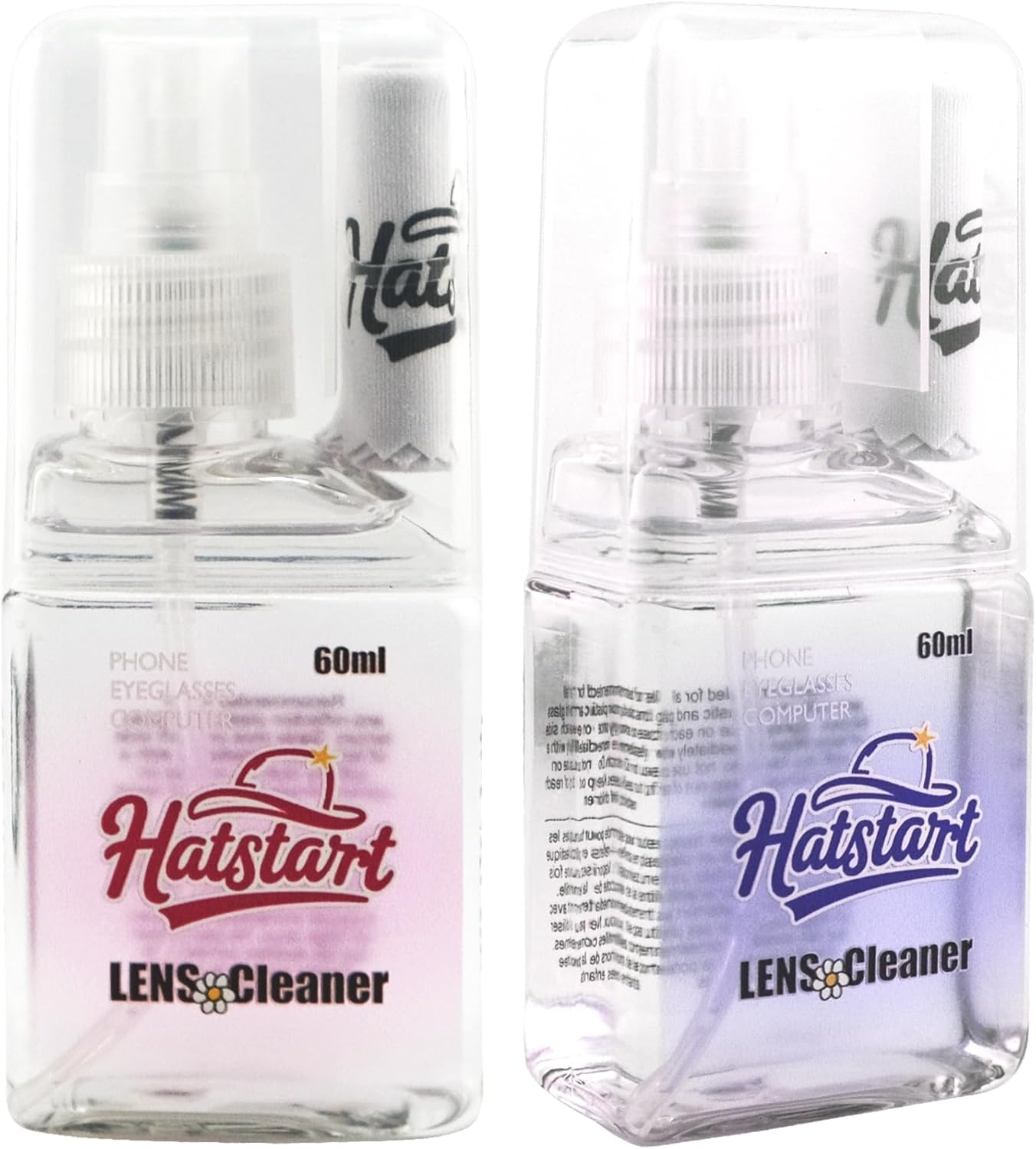 2-Pack Eye Glasses Cleaner Spray, Travel-Sized Screen Cleaning Kit with Touchscreen Mist for iPhone, Sunglasses, Computer, Laptop Screens, Phone Electronics with Eyeglass Cloth and Case Lid - Hatstart
