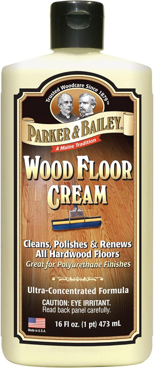 Parker & Bailey Wood Floor Cream for Hardwood, Laminate & Faux Floors, Shine Restorer & Cleaner for Home, Cuts Grease, 16 oz
