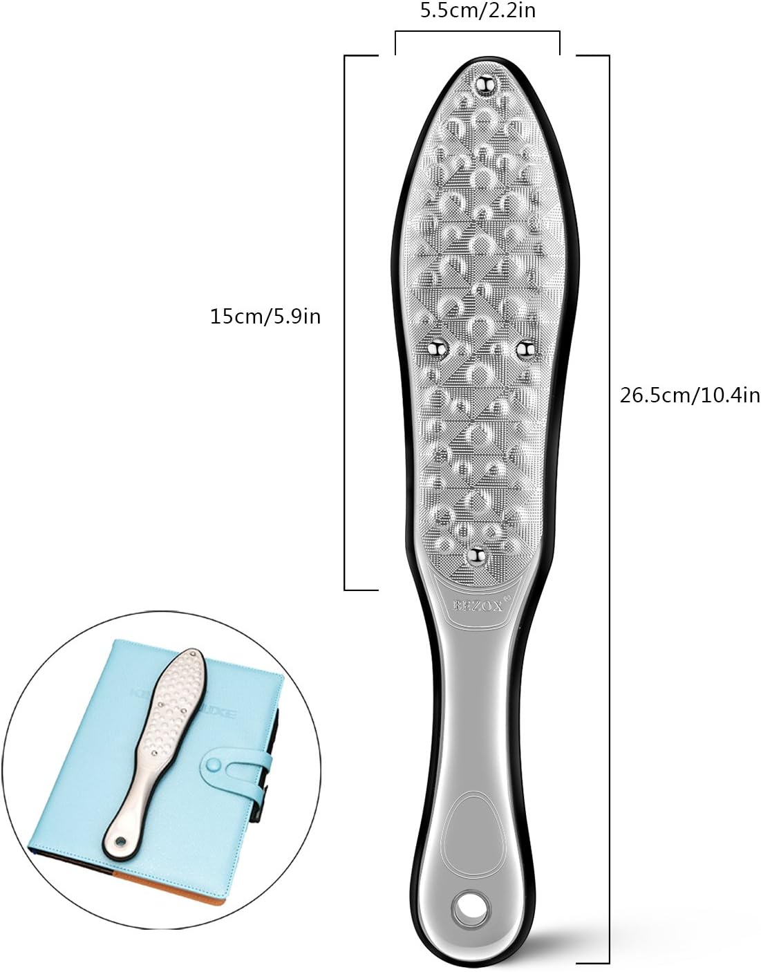 BEZOX Foot File Callus Remover, Double Sided Foot Scrubber for Dead Skin, Stainless Steel Pedicure File for Cracked Heel W/Cloth Storage Bag & Gift Box