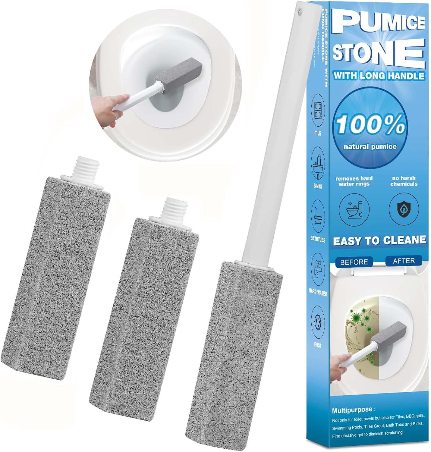 5 Packs Pumice Cleaning Stone with Extra Long Handle, Pumice Stone for Toilet Bowl Clean for Cleaning Toilets, Bathtubs, Grills, Swimming Pools, Sinks