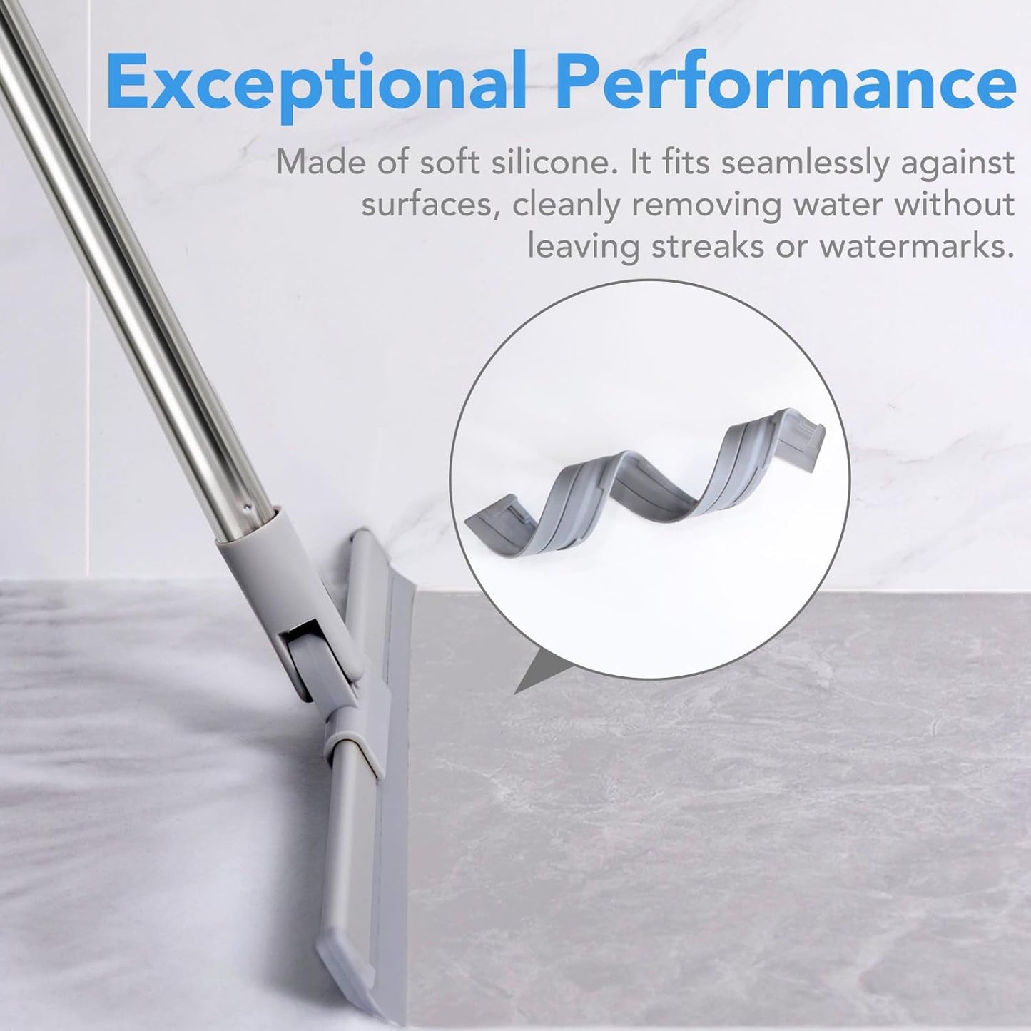 DrDirt Floor Squeegee | 120cm/47in Silicone Magic Broom with Microfiber Mop | Squeegee for Floor Cleaning | Microfiber Duster with Extension Pole for Indoor Water | Dust & Glass Quick Drying