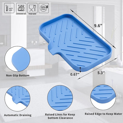 MicoYang Silicone Bathroom Soap Dishes with Drain Spout-Bathroom and Kitchen Sink Organizer,Sponge Holder,Dish Soap Tray,Perfect for Dispenser,Scrubber,Bottle,Cup on Sink or Counter-Black 4.9"×3.2"