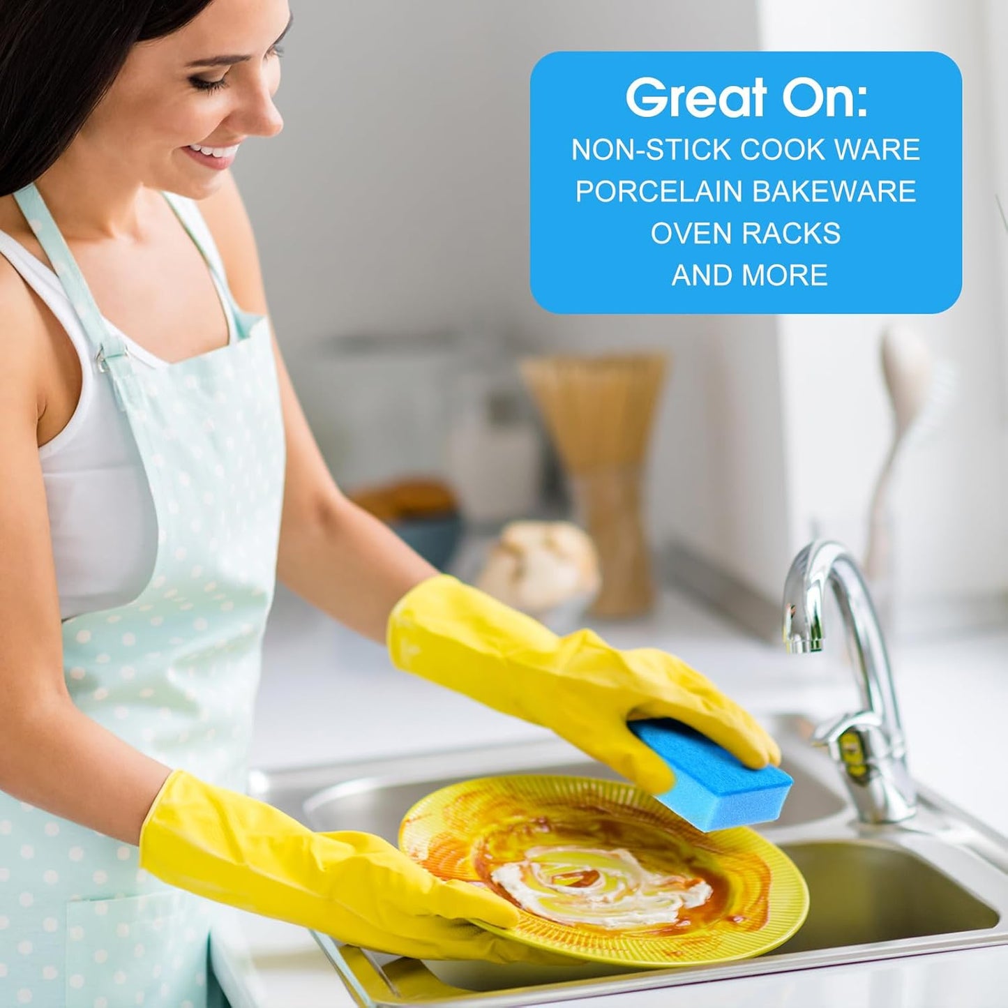 Tioncy 100 Pcs Individually Wrapped Sponges Kitchen Bulk Blue Dish Non Scratch Scrub Sponges Dual Sided Cleaning Dish Scrubber for Washing Dishes, Pots, Pans, Sinks, Stoves, Appliances, Car, Bike