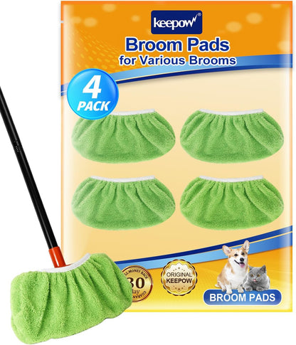 KEEPOW 4 Pack Washable Chenille Broom Pads, Baseboard Cleaner Cloth Covers for Daily Dusting, Reusable Broom Covers Compatible with Standard Brooms Under 11×5.9 in for Floors & Walls (Blue & Green