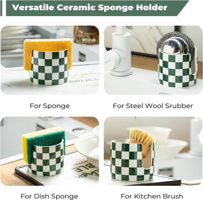 Zoeeker Sponge Holder for Kitchen Sink, Ceramic Dish Sponge Dish Rack Scrubby Caddy Kitchen Organizer Cute Sink Caddy Organizer, Farmhouse Decor, Speckled Glaze