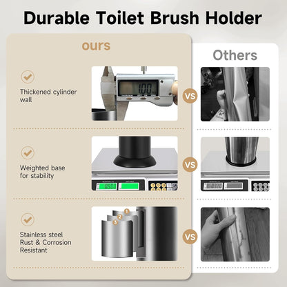 Bronze Toilet Brush and Holder，Extra Long Handled Toilet Brush for Bathroom，Stainless Steel Heavy Duty Toilet Bowl Brush,Deep Cleaning Modern Toilet Cleaner Brush -Space Saving, Covered Brush, Durable