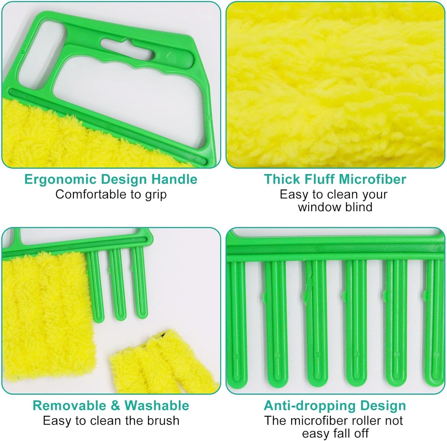 4pcs Blind Cleaner Duster Tool, Blind Duster for Vinyl Blinds Window Venetian 7 Finger Dusting Cleaner Brush for Window, Air Conditione Dust Dirt (Blue & Green)
