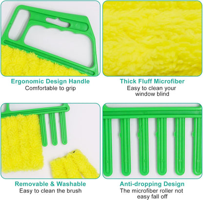 4pcs Blind Cleaner Duster Tool, Blind Duster for Vinyl Blinds Window Venetian 7 Finger Dusting Cleaner Brush for Window, Air Conditione Dust Dirt (Blue & Green)