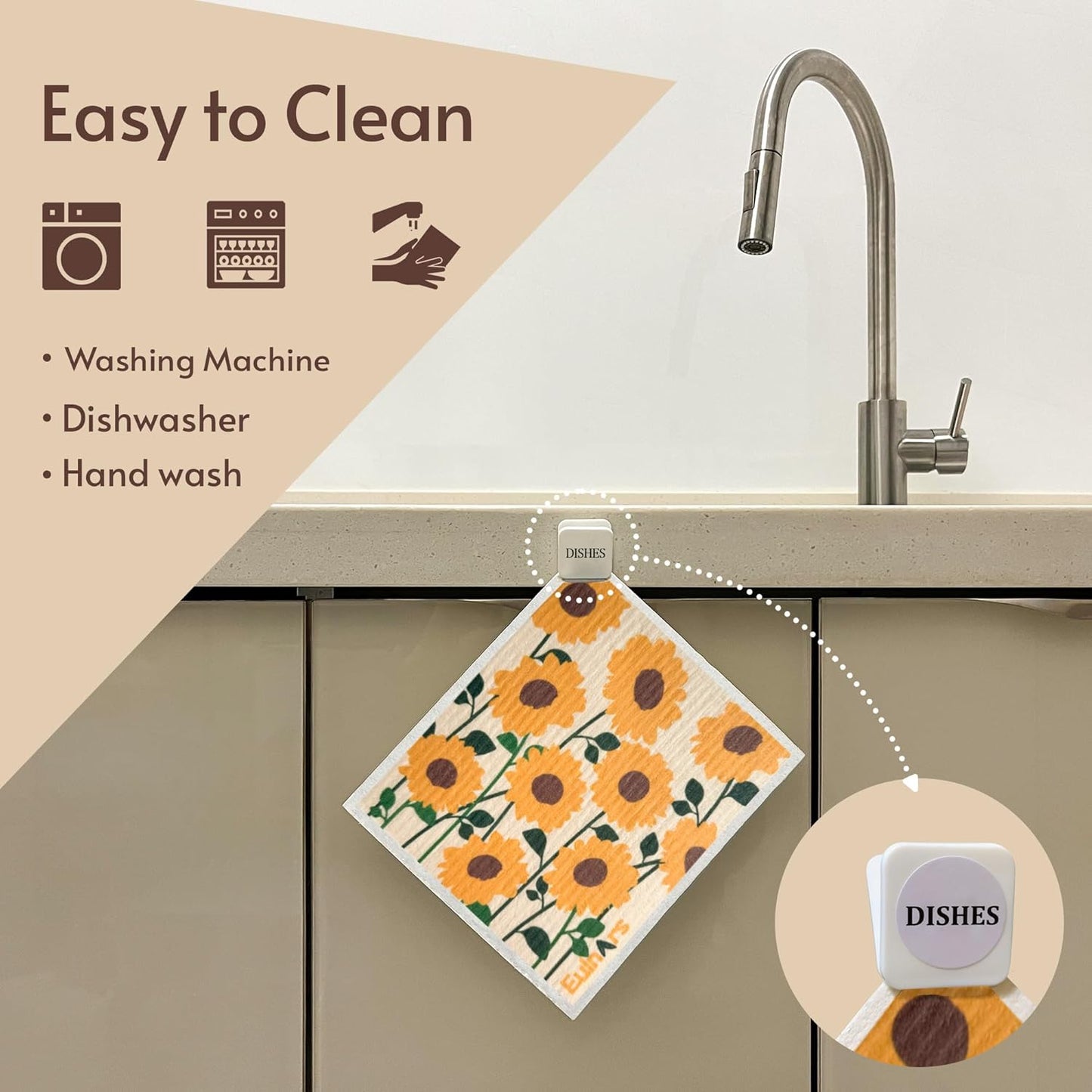 Eulnars Swedish Dishcloths for Kitchen, 8 Pack Reusable Paper Towels with Clips, Non-Scratch Swedish Kitchen Towels, Super Absorbent Cellulose Sponge Cloths, Dishwasher Safe, No Odor
