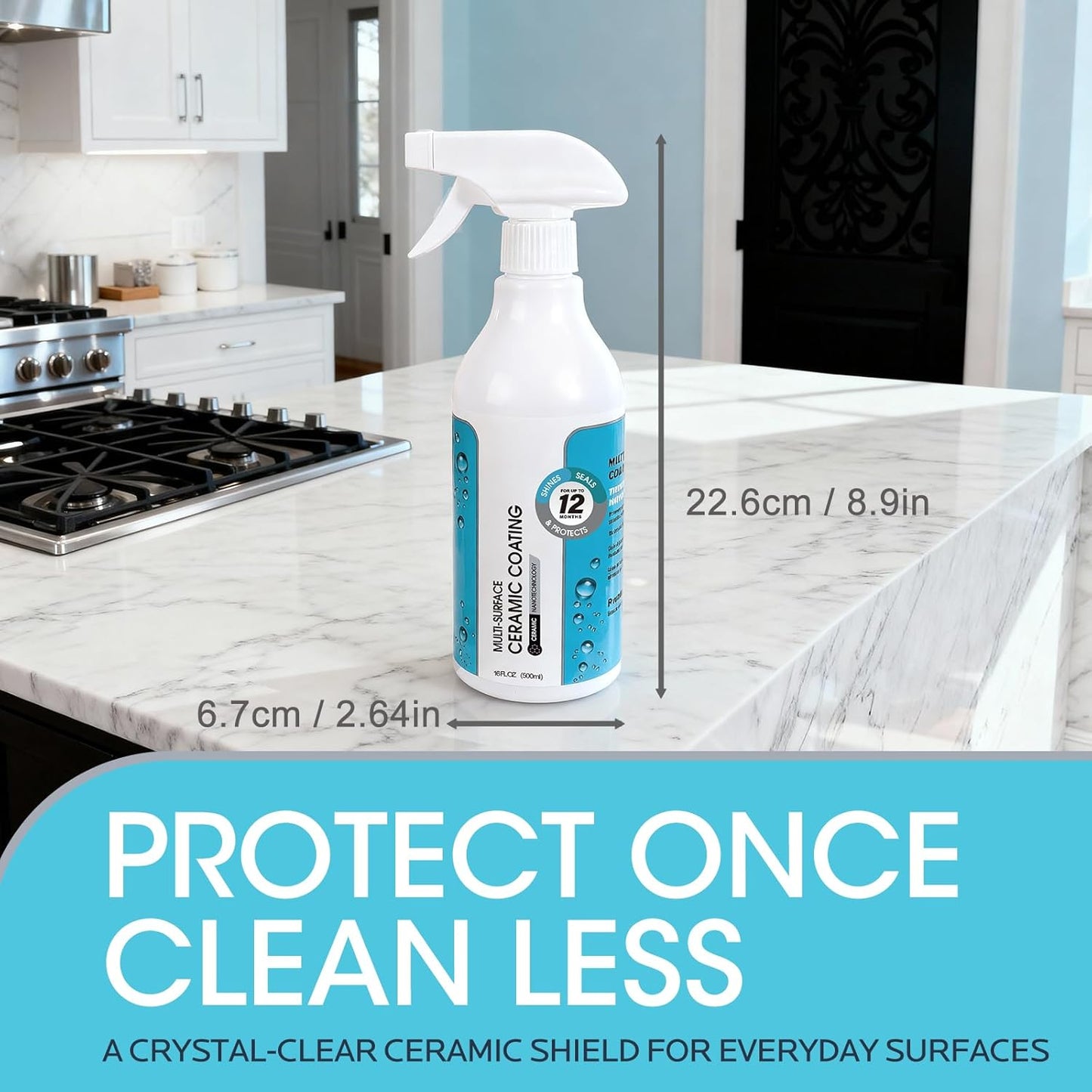 Ceramic Coating Spray for Stainless Steel & Glass - Fingerprint & Water-Spot Repellent, Long-Lasting Surface Protection for Kitchen & Bath (500ml)