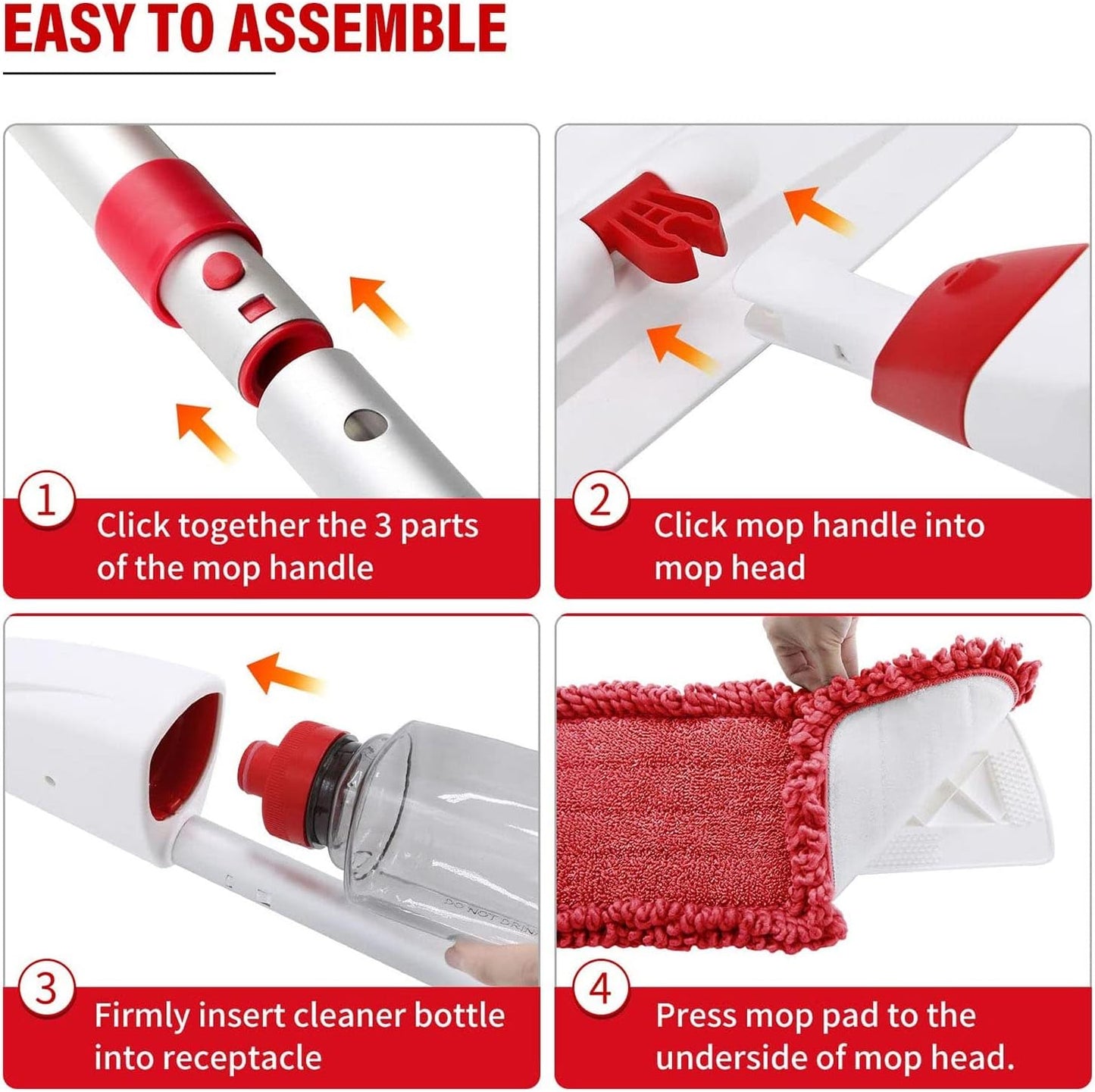 Spray Mops for Floor Cleaning, Microfiber Spray Cleaning Mop Kit with 3 Reusable Washable Pads 700ML Refillable Bottle and Scrubber Flat Mop with 360 Degree Swivel Head for Hardwood Laminate