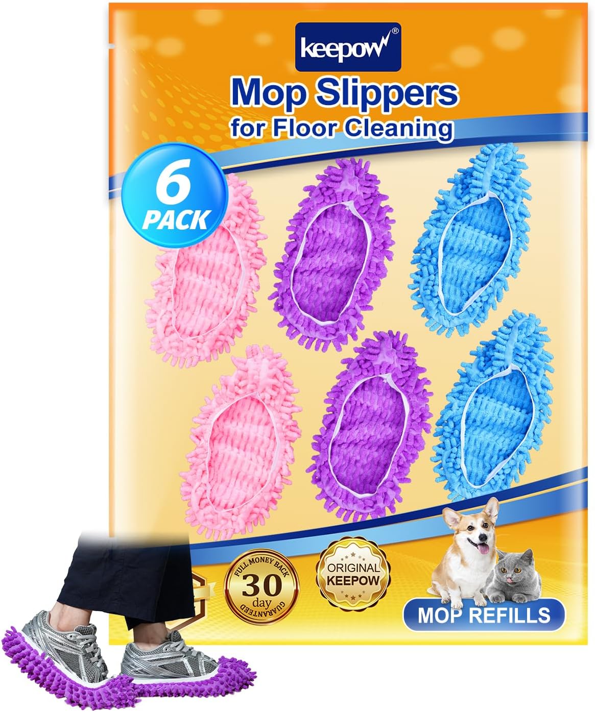 6 Mop Slippers for Floor Cleaning Mop Socks for Women Washable Mopping Socks Feet Foot Slippers Dust Mopping Shoes Microfiber Moppers Slippers for Women Men House Cleaning (3 Pairs)