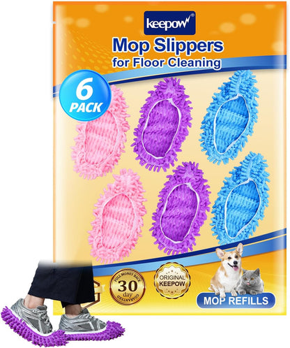 6 Mop Slippers for Floor Cleaning Mop Socks for Women Washable Mopping Socks Feet Foot Slippers Dust Mopping Shoes Microfiber Moppers Slippers for Women Men House Cleaning (3 Pairs)