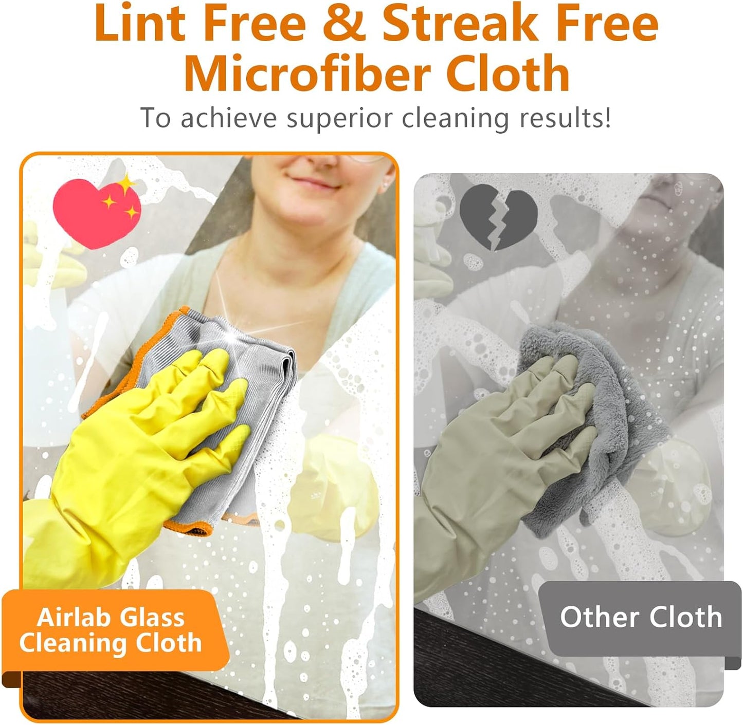 Glass Polishing Cloth Streak Free Miracle Cleaning Cloth Lint Free Microfiber Cleaning Rags for Glasses Kitchen Dish Mirrors Easy Clean, Pack of 6, 12" x 12"