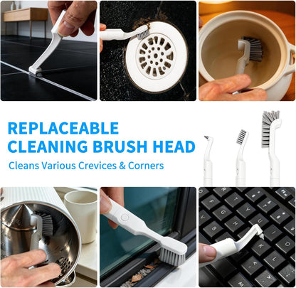 Hard Bristle Crevice Cleaning Brush Set with 4Pcs Brush Heads & 2Pcs Handles, Multifunctional Grout Brush Tools for Kitchen, Bathroom, Sink, Corner, Mug, Blender, and Hard-to-Reach Areas