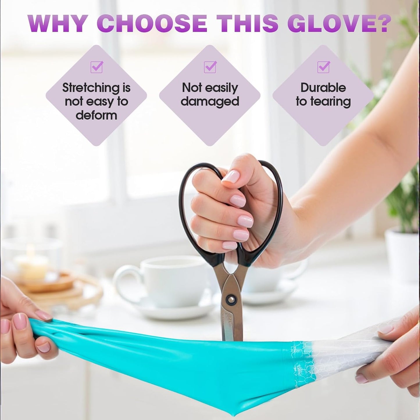 Elgood Reusable Dishwashing Cleaning Gloves with Latex free, Cotton lining,Kitchen Gloves 2 Pairs,Purple+blue Medium