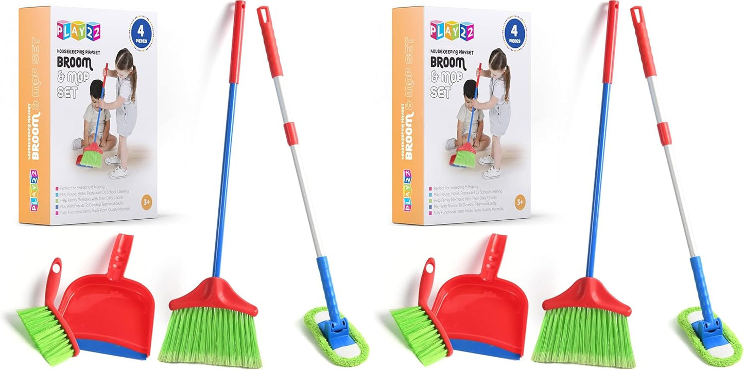 Play22 Kids Cleaning Set 4 Piece - Toy Cleaning Set Includes Broom, Mop, Brush, Dust Pan - Toy Kitchen Toddler Set is A Great Toy Gift for Boys & Girls