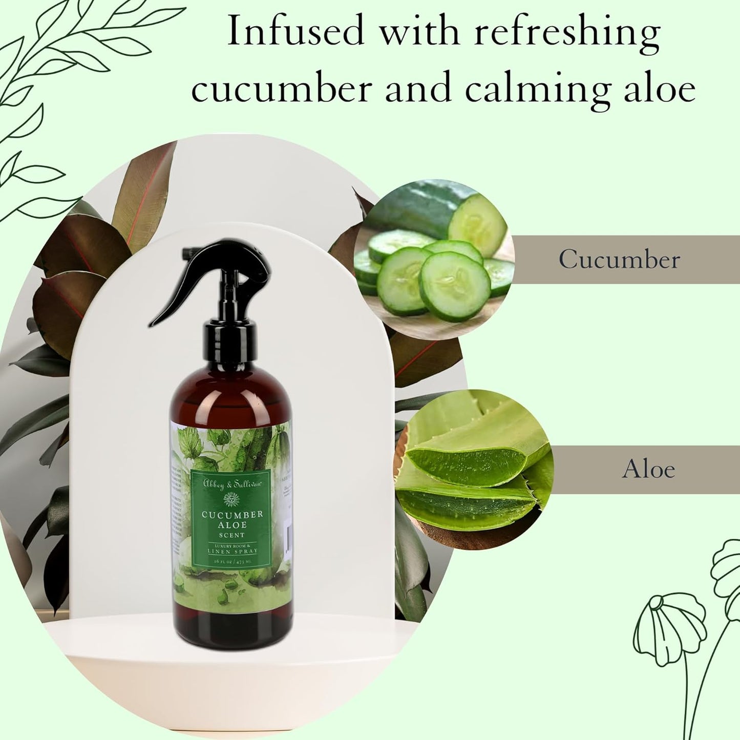 Abbey & Sullivan Linen Spray, Cucumber Aloe, Fabric Freshener and Fragrance Room Spray, Pack of 2, 16 oz