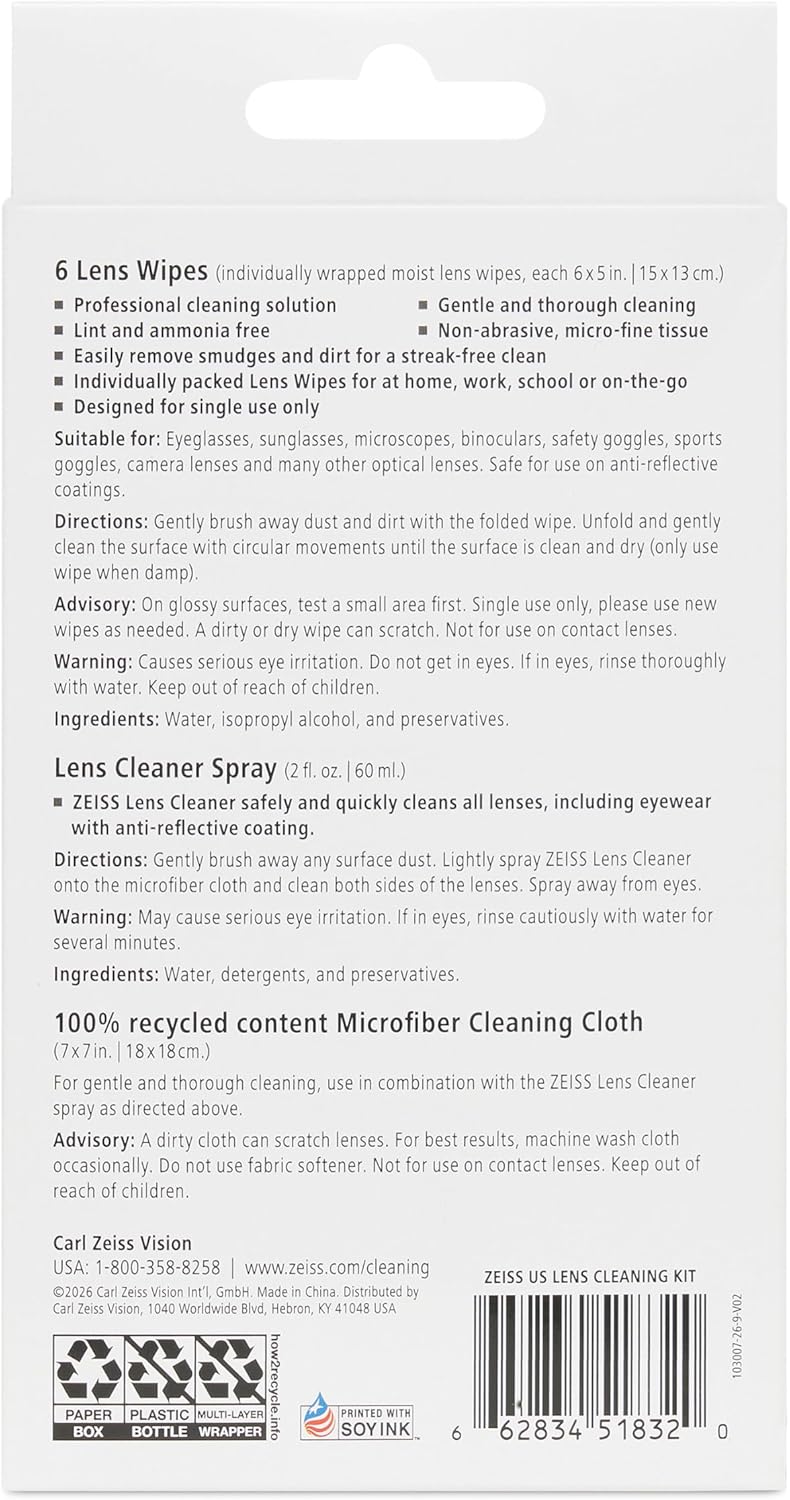 ZEISS Lens Care Pack – 2x 8oz Streak-Free Lens Spray and Microfiber Cloths for Eyeglasses and Optics