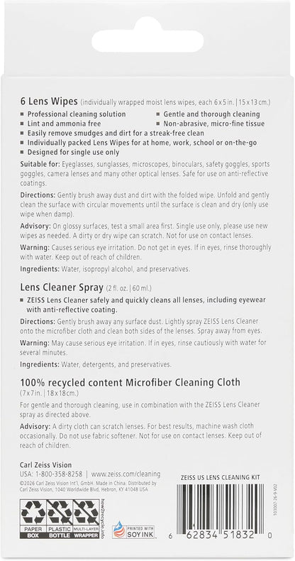 ZEISS Lens Care Pack – 2x 8oz Streak-Free Lens Spray and Microfiber Cloths for Eyeglasses and Optics